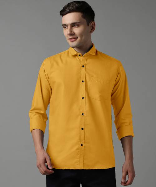 WOXEN Men Solid Casual Yellow Shirt