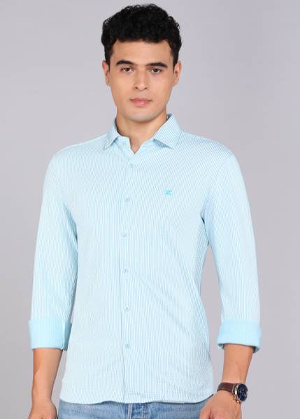 KILLER Men Striped Casual Light Blue Shirt