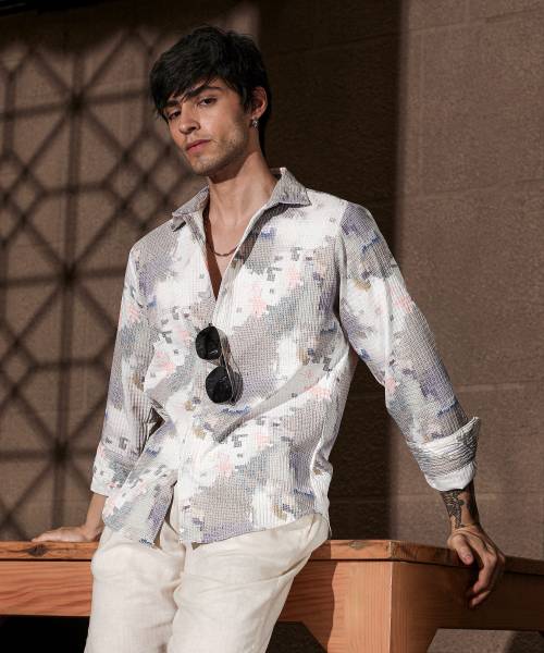 CAMPUS SUTRA Men Printed Casual Grey, White Shirt