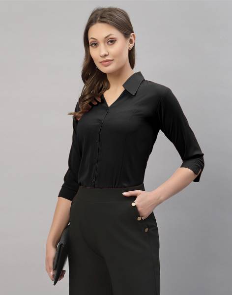 Selvia Women Solid Casual Black Shirt