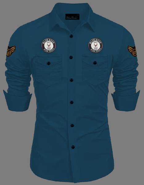 Blue dove Men Solid Casual Dark Blue Shirt