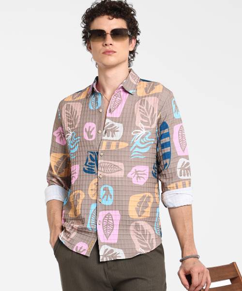 CAMPUS SUTRA Men Printed Casual Beige Shirt