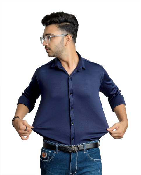 ALMORA Men Solid Casual Dark Blue Shirt