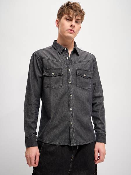 THE BEAR HOUSE Men Solid Casual Black Shirt