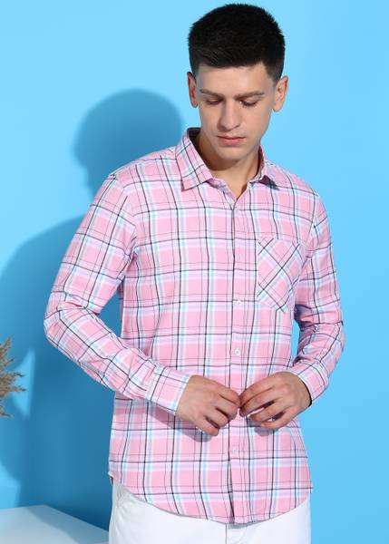 Moda Rapido Men Checkered Casual Pink Shirt
