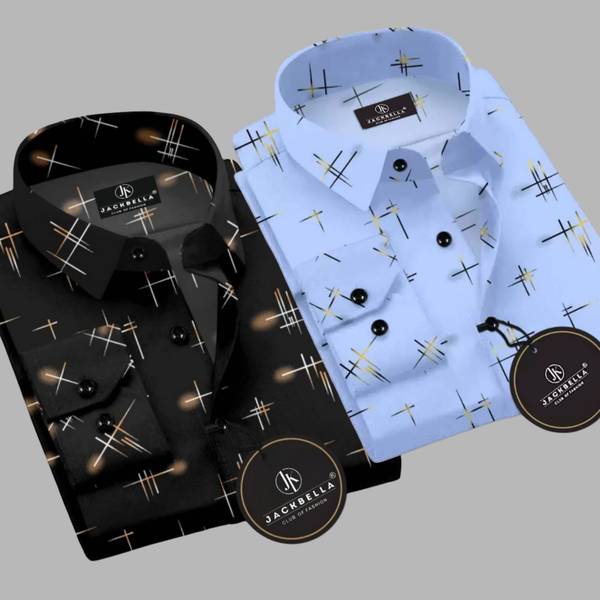SHUBHFLAX Men Printed Formal Blue, Black Shirt