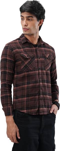 Deity & Relics Men Checkered Casual Brown Shirt