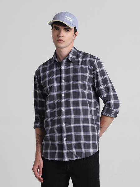 JACK & JONES Men Checkered Casual Black, White Shirt