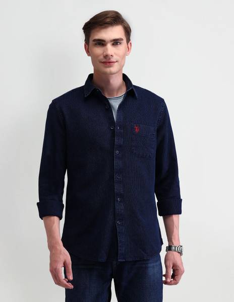 U.S. Polo Assn. Denim Co. Men Solid Casual Dark Blue Shirt
