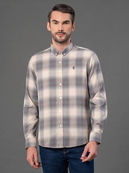 RED TAPE Men Checkered Casual Grey Shirt