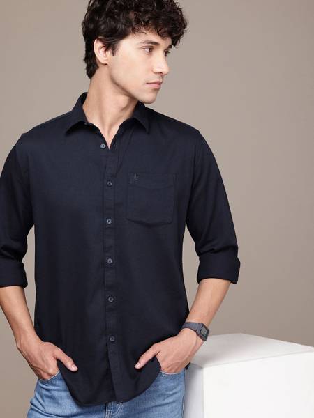 French Connection Men Solid Casual Blue Shirt