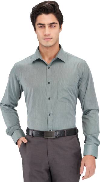 PARK AVENUE Men Striped Formal Green Shirt