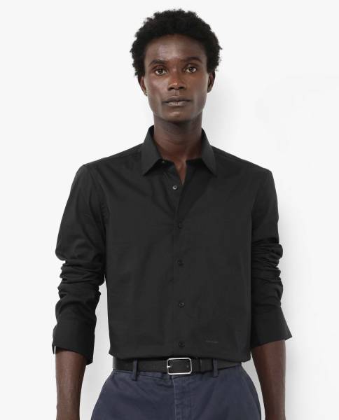 RARE RABBIT Men Solid Formal Black Shirt