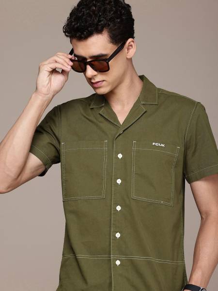 French Connection Men Solid Casual Green Shirt