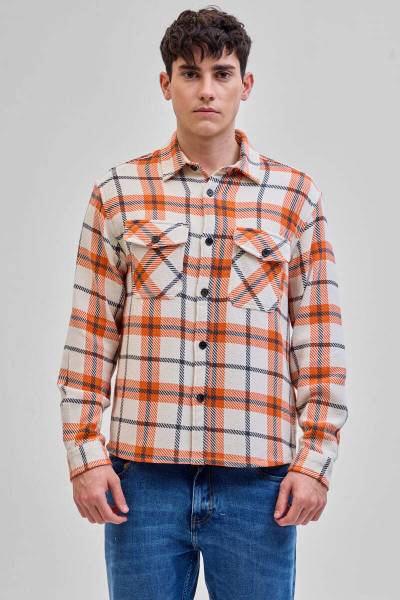 Snitch Men Checkered Casual Orange Shirt