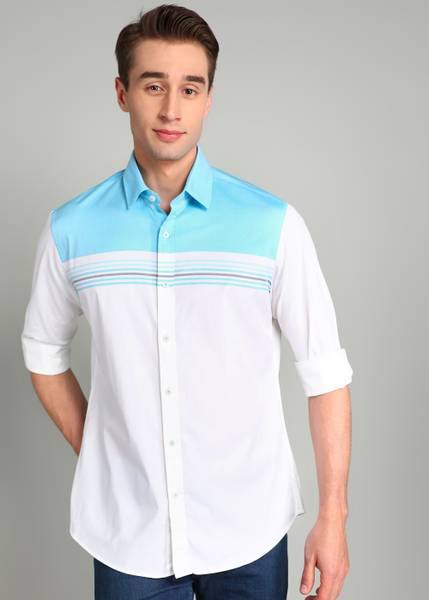 VAN HEUSEN SPORT Men Self Design Casual Blue, White Shirt