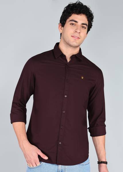 Spykar Men Solid Casual Maroon Shirt