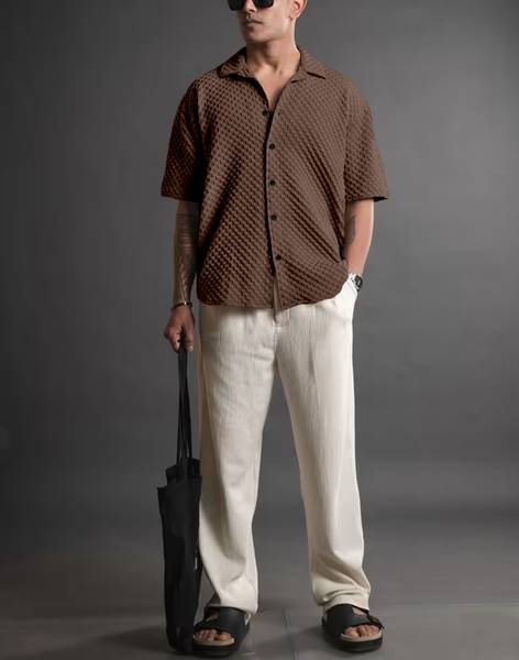 EBRANDLADY TRENDZ Men Self Design Casual Brown Shirt