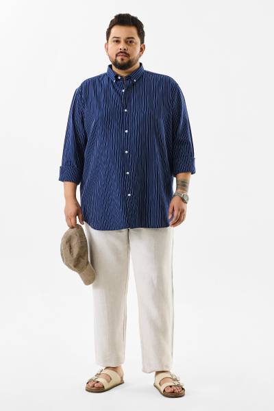 Snitch Men Striped Casual Blue Shirt