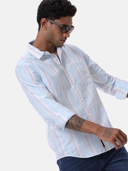 WROGN Men Striped Casual Blue Shirt