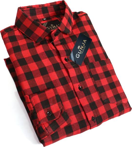 Om Creation Men Checkered Casual Red Shirt