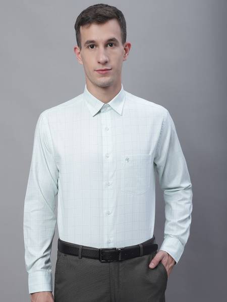 CANTABIL Men Checkered Formal Green Shirt