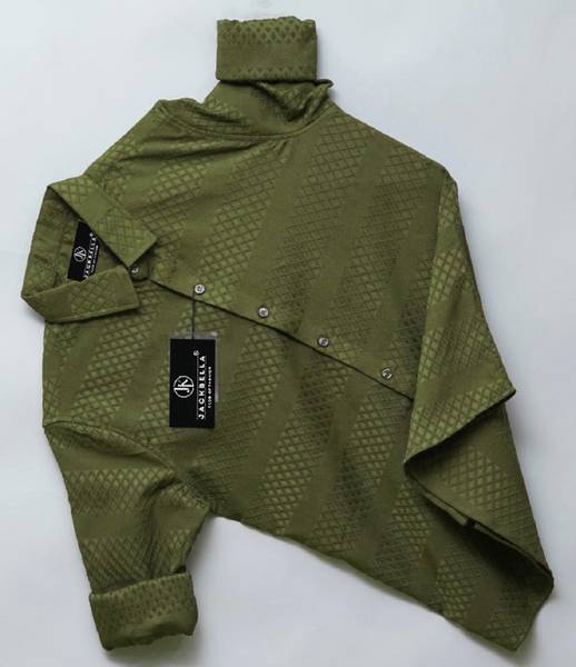 JACKBELLA Men Self Design Casual Green Shirt