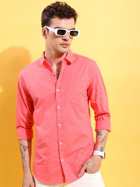 HIGHLANDER Men Printed Casual Pink Shirt