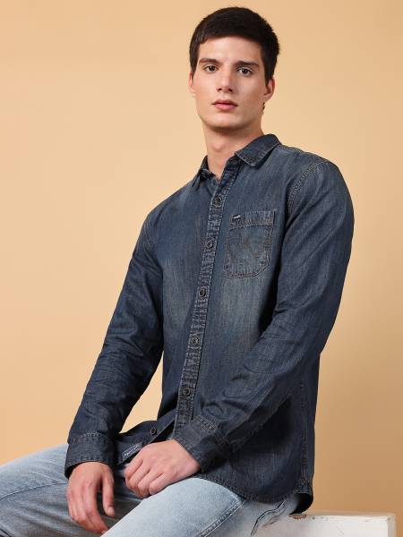 Wrangler Men Solid Casual Dark Blue Shirt