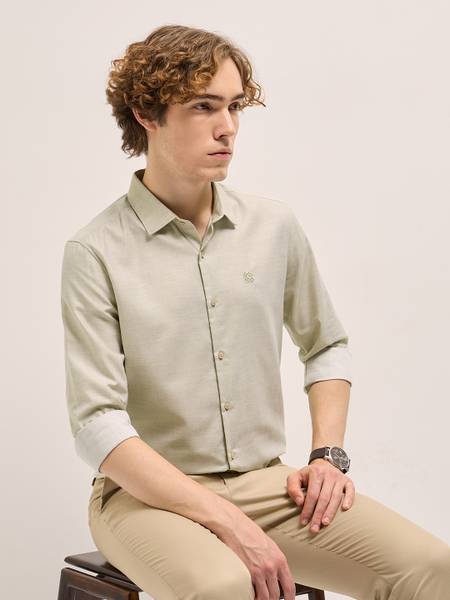 THE BEAR HOUSE Men Solid Formal Green Shirt