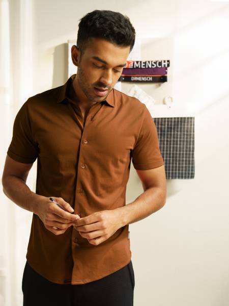 Damensch Men Solid Casual Brown Shirt