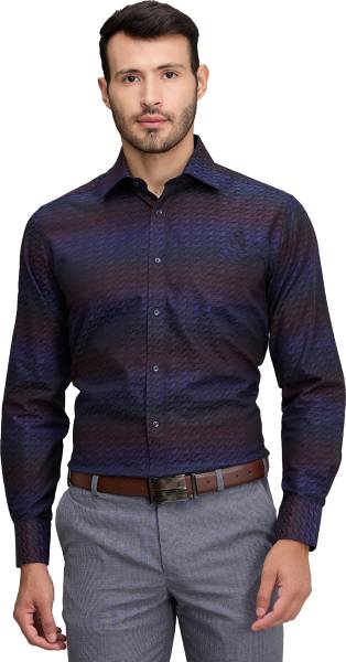 PARK AVENUE Men Self Design Formal Blue Shirt