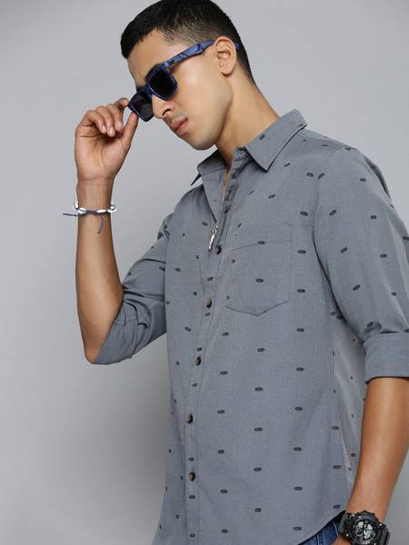 R.Code by The Roadster Life Co. Men Printed Casual Grey Shirt