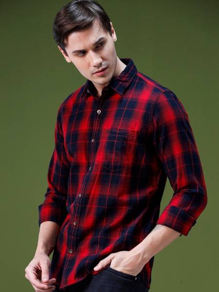 WROGN Men Checkered Casual Red, Black Shirt