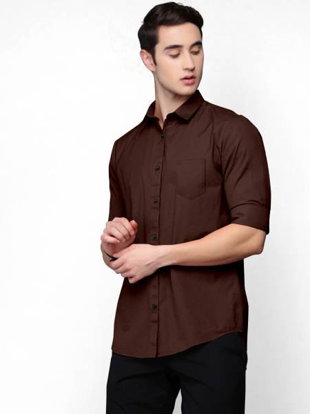 LUNGER Men Solid Casual Brown Shirt