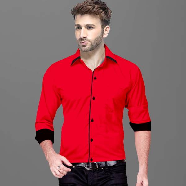 Voroxy Men Solid Casual Red Shirt