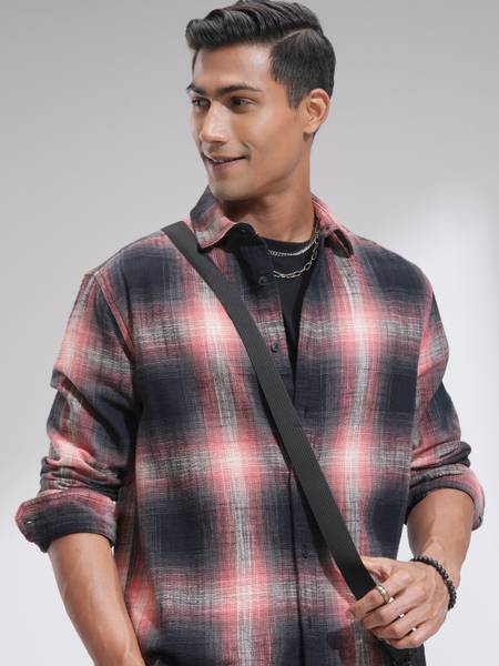 HIGHLANDER Men Checkered Casual Orange Shirt