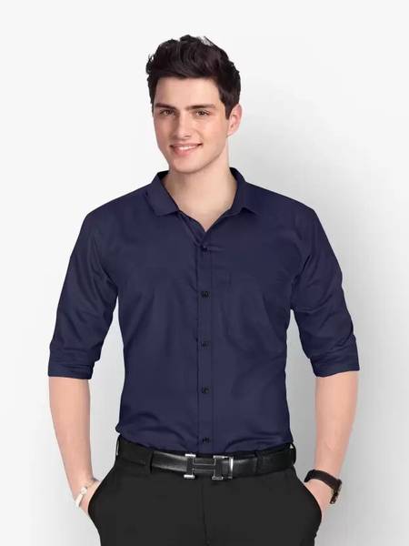 Vuon fab Men Solid Formal Blue Shirt
