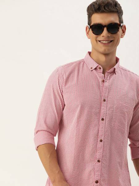 Mast & Harbour Men Striped Casual Red Shirt