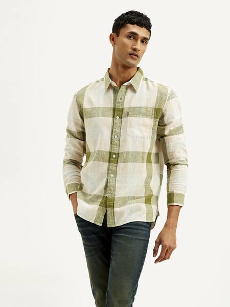 LEVI'S Men Checkered Casual Green Shirt