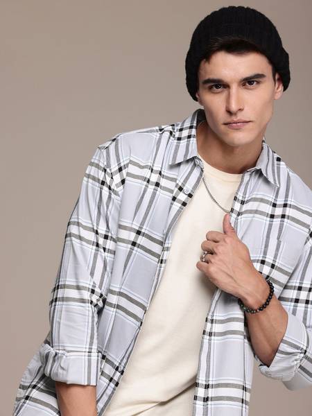 Roadster Men Checkered Casual Grey Shirt