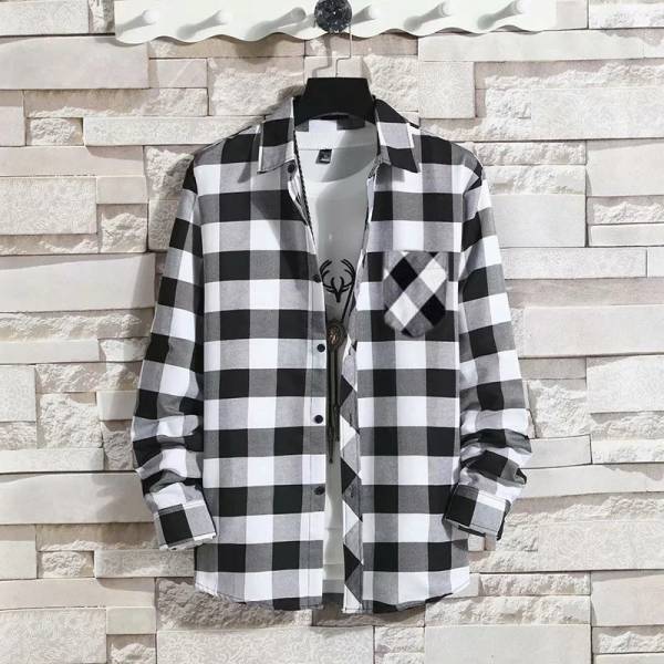 Tkgfashion Men Checkered Casual Black Shirt