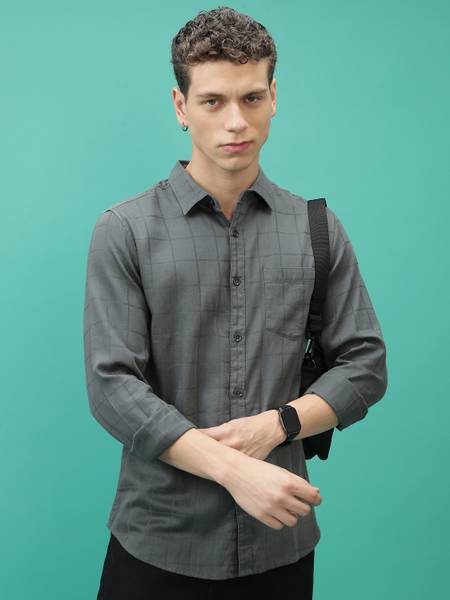 HIGHLANDER Men Solid Casual Grey Shirt