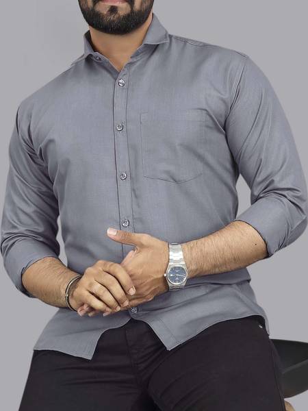 GLOBAL NOMAD Men Solid Casual Grey Shirt