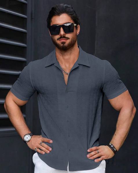 BAL KRISHNA FASHION Men Self Design Casual Grey Shirt