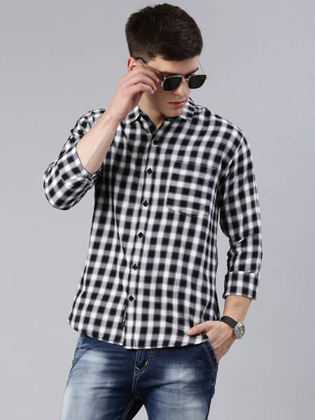 METRONAUT Men Checkered Casual Black, White Shirt