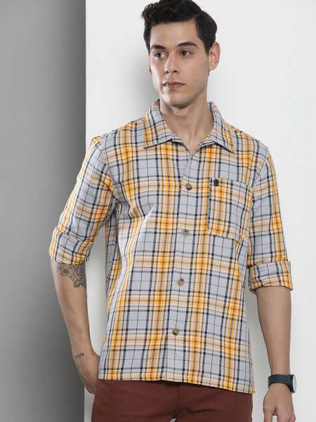 The Indian Garage Co. Men Checkered Casual Yellow Shirt