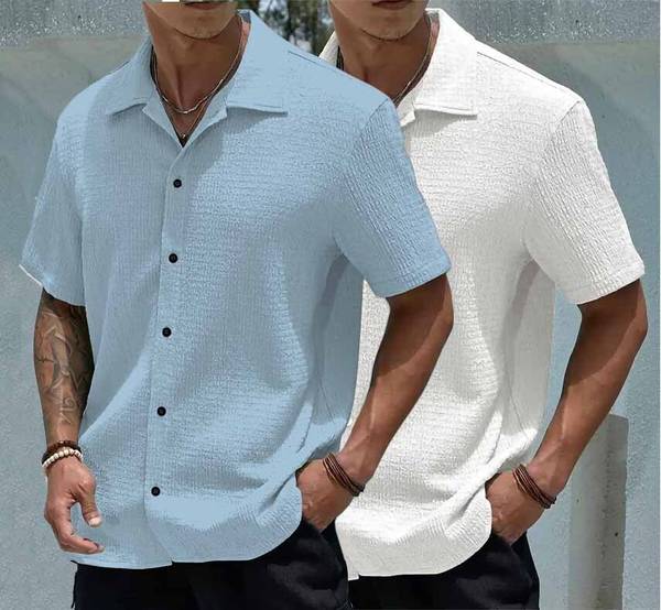 COMBRAIDED Men Solid Casual Blue, White Shirt