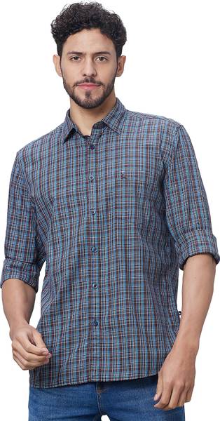 PARX Men Checkered Casual Blue Shirt