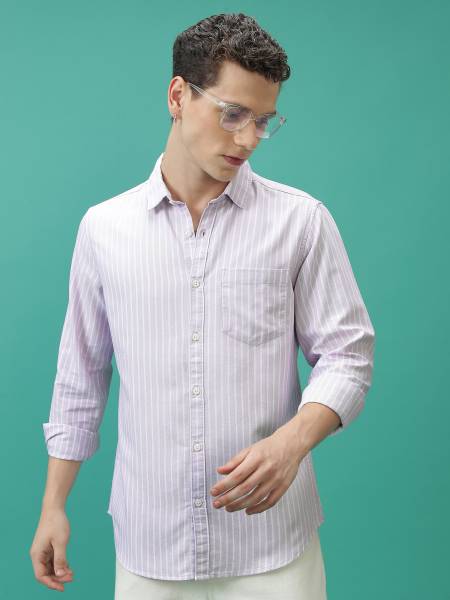 HIGHLANDER Men Checkered Casual White, Purple Shirt